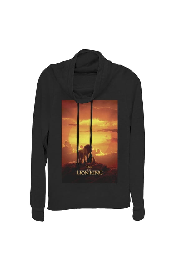 Junior's Lion King Pride Rock Movie Poster  Cowl Neck Sweatshirt Black Medium