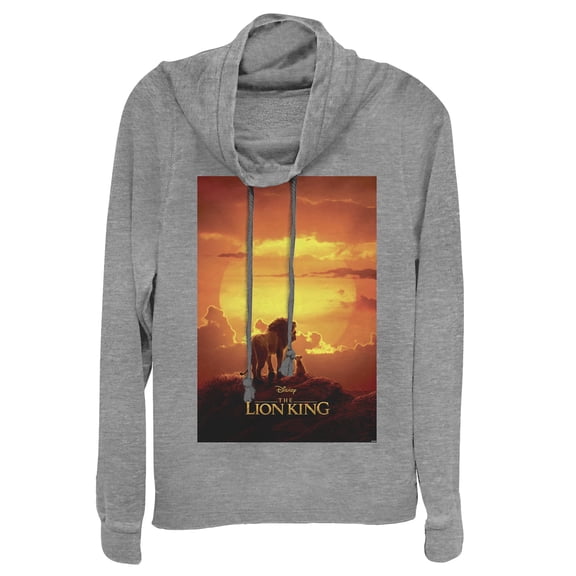 Junior's Lion King Pride Rock Movie Poster Cowl Neck Sweatshirt Gray Heather 3X Large