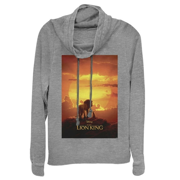 Junior's Lion King Pride Rock Movie Poster Cowl Neck Sweatshirt Gray Heather Large