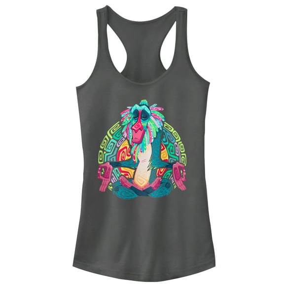 Junior's Lion King Rafiki Geometric Rainbow  Racerback Tank Top Charcoal X Small