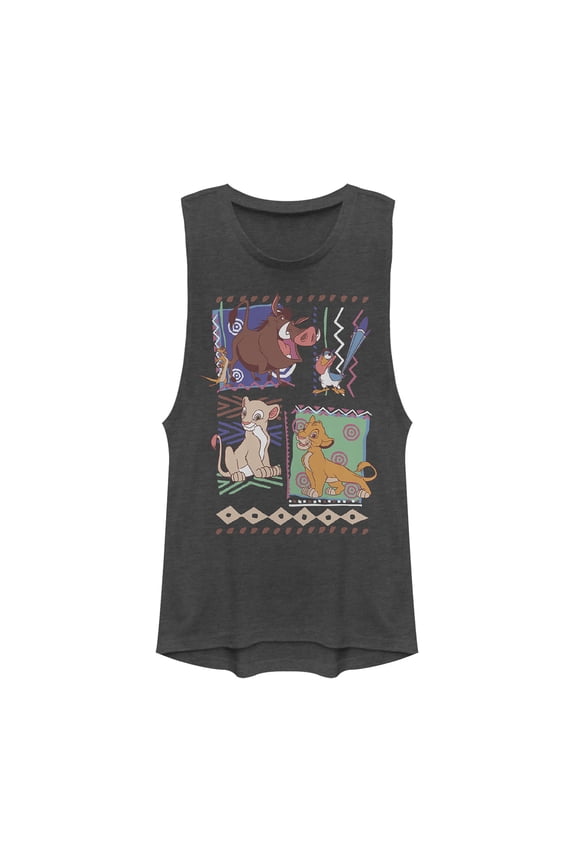 Junior's Lion King Retro 90's Savannah Friends  Festival Muscle Graphic Tee Charcoal Small