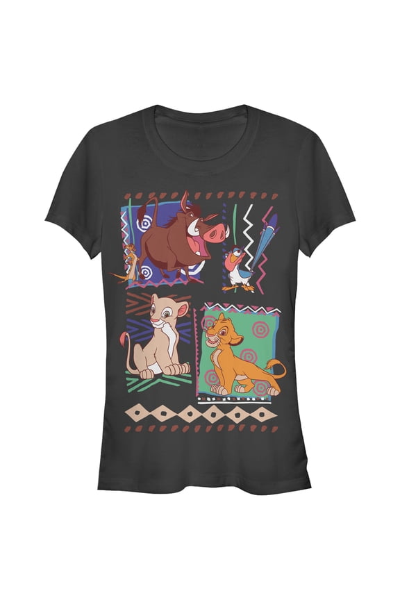 Junior's Lion King Retro 90's Savannah Friends Graphic Tee Black Large