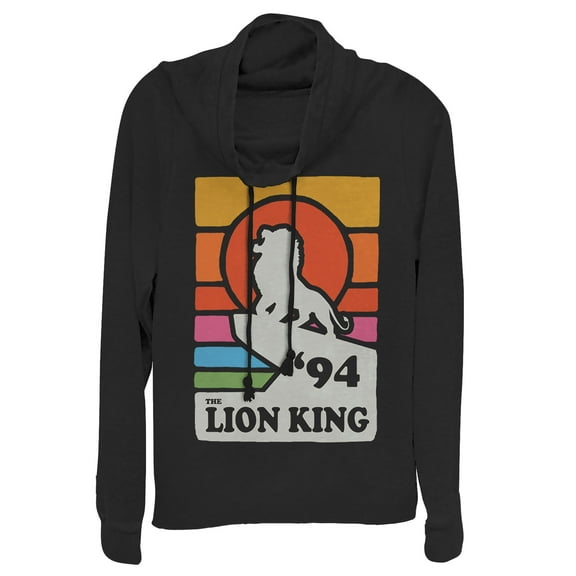 Junior's Lion King Retro Rainbow '94 Silhouette Cowl Neck Sweatshirt Black X Small