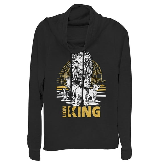 Junior's Lion King Savannah Sunset Crew  Cowl Neck Sweatshirt Black 2X Large