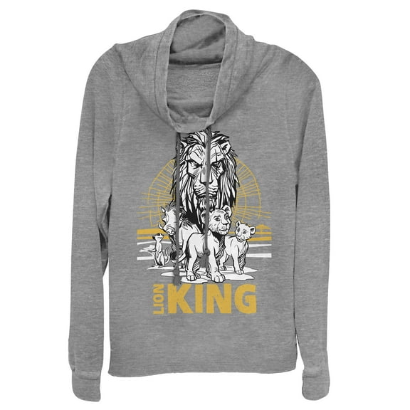 Junior's Lion King Savannah Sunset Crew Cowl Neck Sweatshirt Gray Heather 2X Large