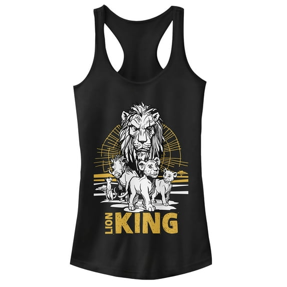 Junior's Lion King Savannah Sunset Crew Racerback Tank Top Black Large