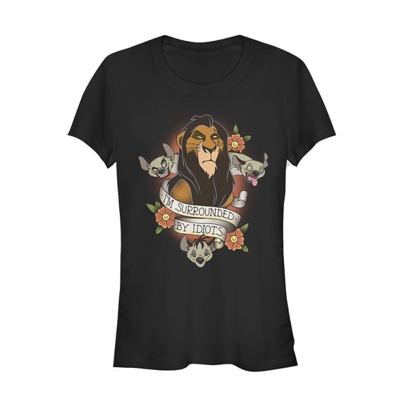 Junior's Lion King Scar Surrounded By Idiots Tattoo  Graphic Tee Black Small