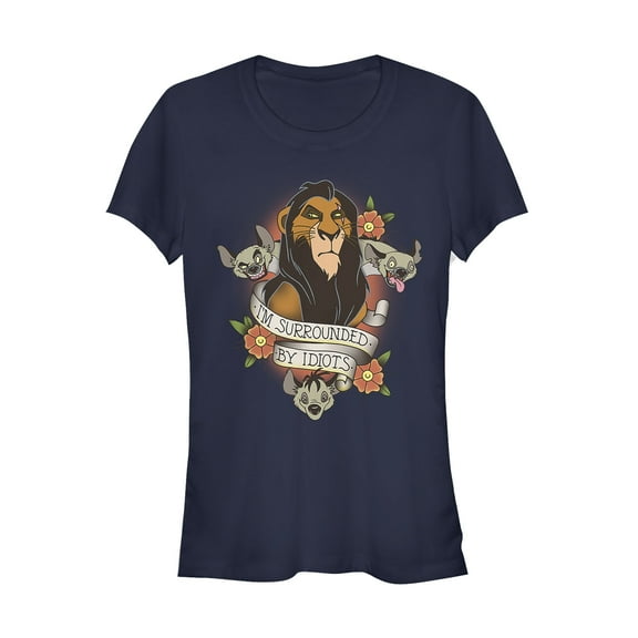 Junior's Lion King Scar Surrounded By Idiots Tattoo  Graphic Tee Navy Blue Medium