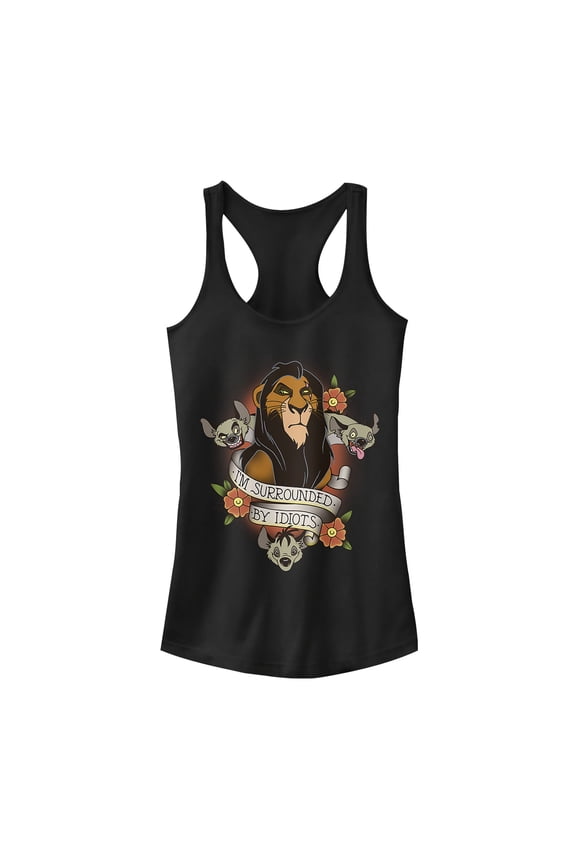 Junior's Lion King Scar Surrounded By Idiots Tattoo Racerback Tank Top Black Large