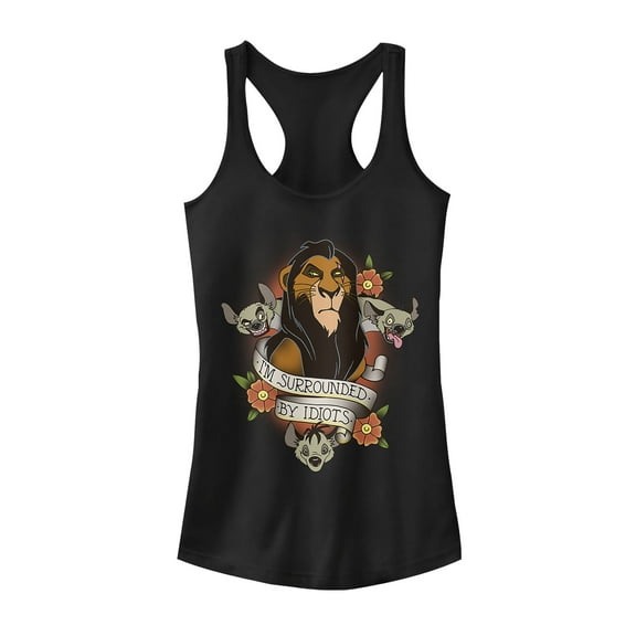 Junior's Lion King Scar Surrounded By Idiots Tattoo Racerback Tank Top Black Small