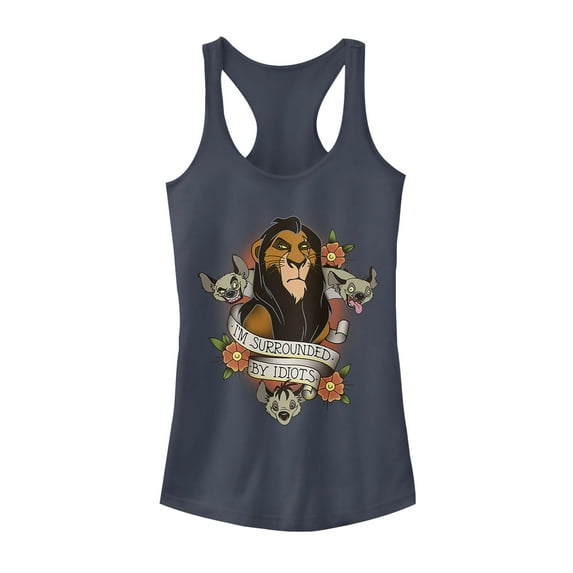 Junior's Lion King Scar Surrounded By Idiots Tattoo Racerback Tank Top Indigo Small
