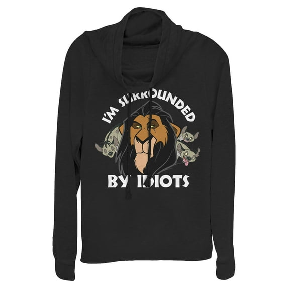Junior's Lion King Scar Surrounded by Idiots Cowl Neck Sweatshirt Black 3X Large