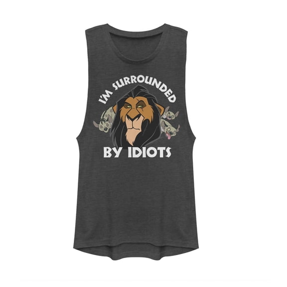 Junior's Lion King Scar Surrounded by Idiots  Festival Muscle Graphic Tee Charcoal X Small