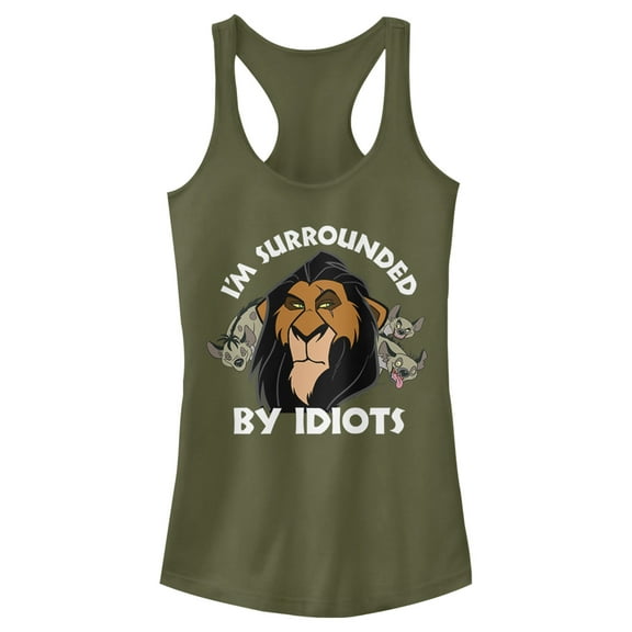 Junior's Lion King Scar Surrounded by Idiots Racerback Tank Top Military Green X Small