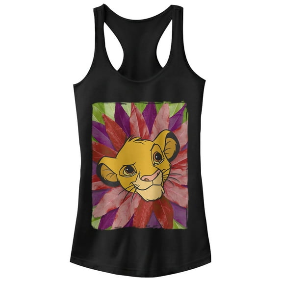 Junior's Lion King Simba Leaf Mane Racerback Tank Top Black Small