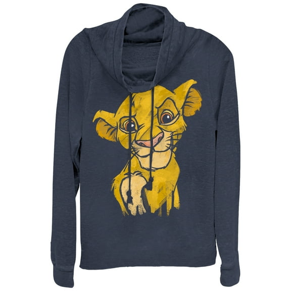 Junior's Lion King Simba Smirk  Cowl Neck Sweatshirt Navy Blue Large