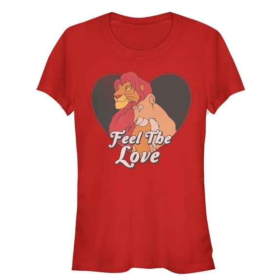 Junior's Lion King Simba and Nala Valentine Feel the Love Graphic Tee Red Medium