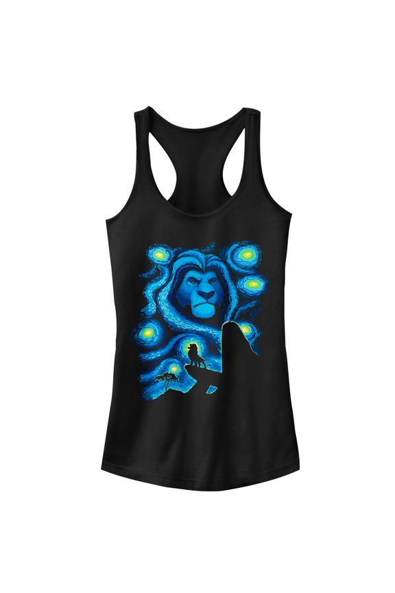 Junior's Lion King Starry Night Pride Rock  Racerback Tank Top Black Small