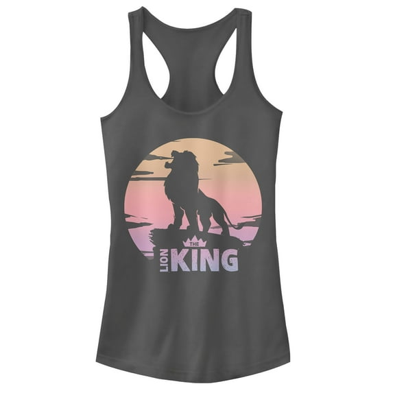 Junior's Lion King Sunset Pride Rock Pose Racerback Tank Top Charcoal 2X Large