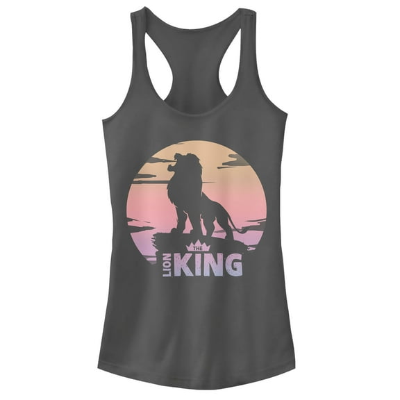 Junior's Lion King Sunset Pride Rock Pose  Racerback Tank Top Charcoal Large