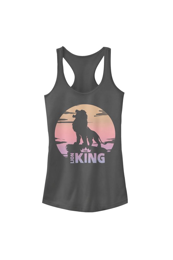 Junior's Lion King Sunset Pride Rock Pose  Racerback Tank Top Charcoal X Large