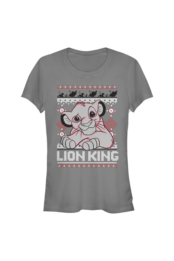 Junior's Lion King Ugly Christmas Simba Graphic Tee Charcoal Large