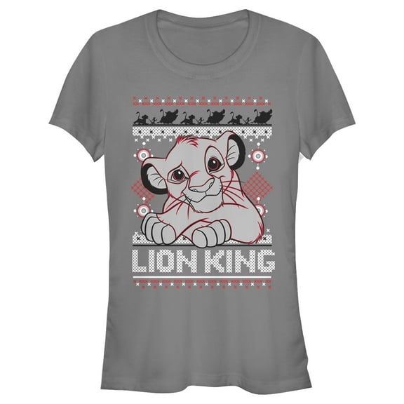 Junior's Lion King Ugly Christmas Simba  Graphic Tee Charcoal Small
