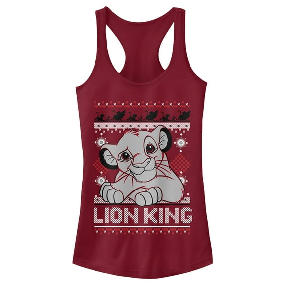 Junior's Lion King Ugly Christmas Simba Racerback Tank Top Scarlet Small