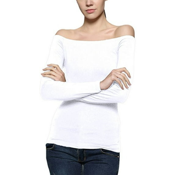 Junior's Long Sleeves Blouse Off Shoulder Top Sexy Slim Fit Cold Shoulder Shirt Top S-2XL Black/White/Wine Red