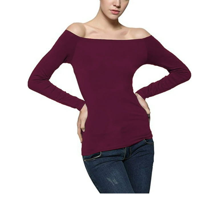 Junior s Long Sleeves Blouse Off Shoulder Top Sexy Slim Fit Cold Shoulder Shirt Top S 2XL Black White Wine Red Walmart