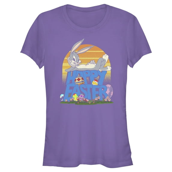 Junior's Looney Tunes Bugs Bunny Happy Easter Graphic Tee Purple Large