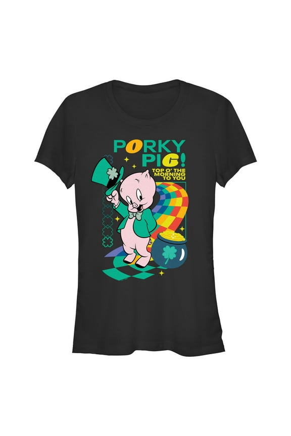 Junior's Looney Tunes Porky Top o’ the Morning to You Graphic Tee Black Medium