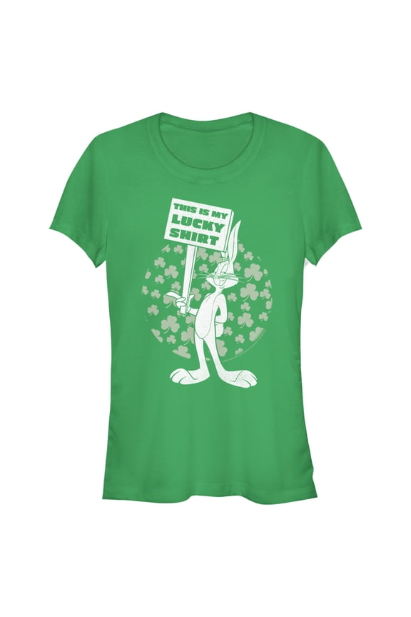 Junior's Looney Tunes St. Patrick's Day Bugs Bunny This is My Lucky Shirt Graphic Tee Kelly Green Small