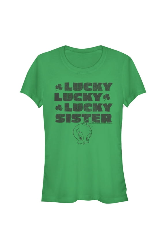 Junior's Looney Tunes St. Patrick's Day Tweety Lucky Lucky Lucky Sister Graphic Tee Kelly Green X Large