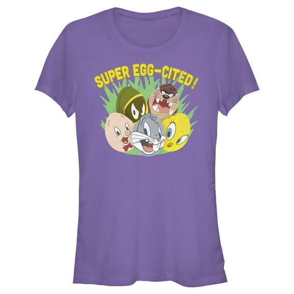 Junior's Looney Tunes Super Egg-Cited Group Portrait Graphic Tee Purple 2X Large