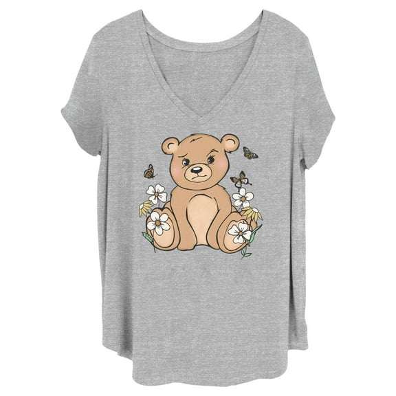 Junior's Lost Gods Adorable Teddy  Graphic Tee Heather Gray 1X