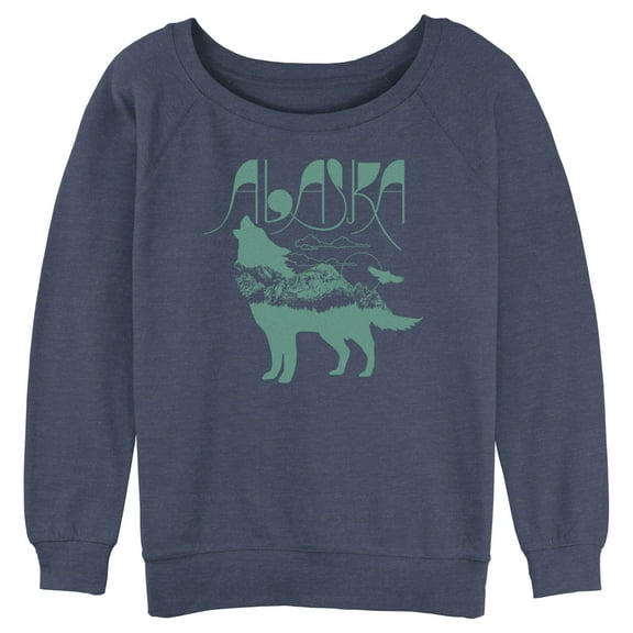 Junior's Lost Gods Alaska Wolf Silhouette Sweatshirt Blue Heather 2X Large