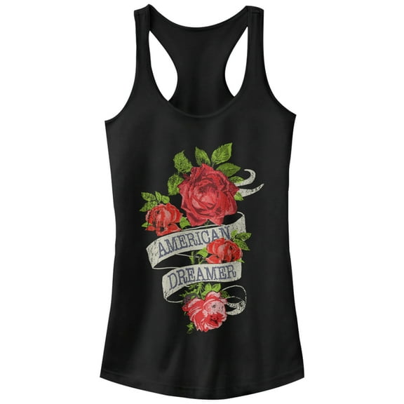 Junior's Lost Gods American Dreamer Roses  Racerback Tank Top Black Small