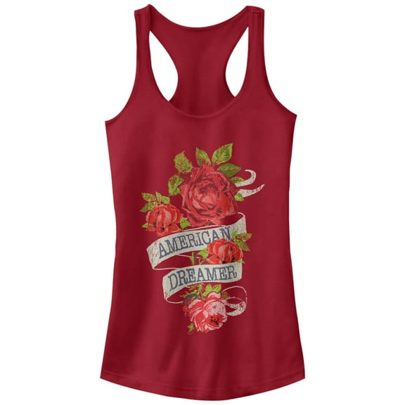 Junior's Lost Gods American Dreamer Roses  Racerback Tank Top Scarlet Medium