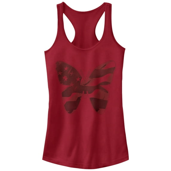 Junior's Lost Gods American Flag Butterfly Racerback Tank Top Scarlet Small