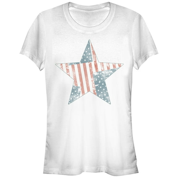 Junior's Lost Gods American Flag Patchwork Star  Graphic Tee White 2X Large