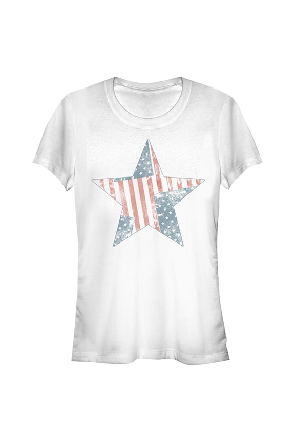 Junior's Lost Gods American Flag Patchwork Star Graphic Tee White Small