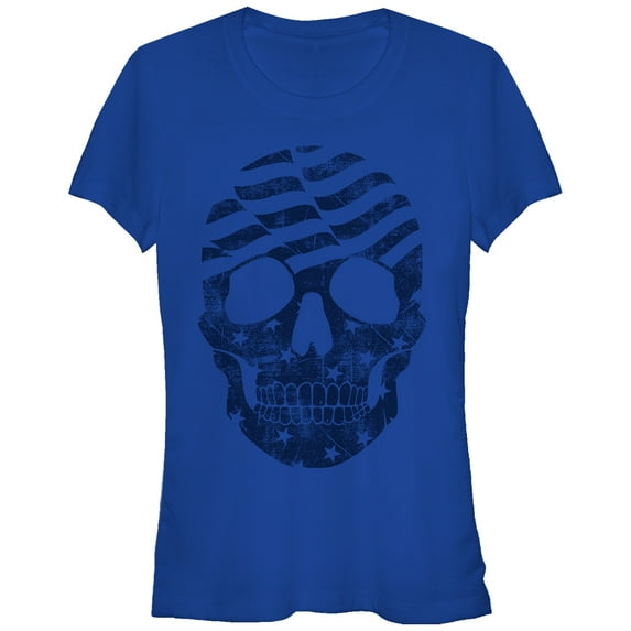 Junior's Lost Gods American Flag Skull Graphic Tee Royal Blue Medium