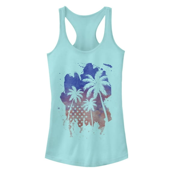 Junior's Lost Gods Americana Watercolor Palm Trees  Racerback Tank Top