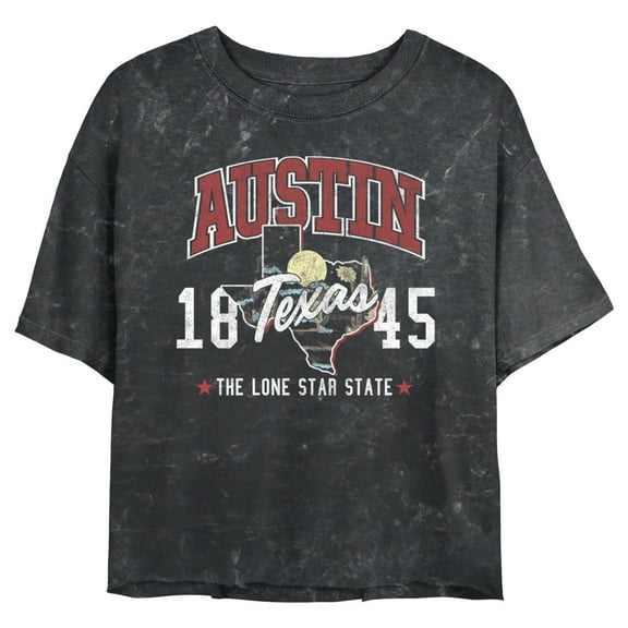 Junior's Lost Gods Austin Texas The Lone Star State Graphic Crop T-Shirt Black X Large