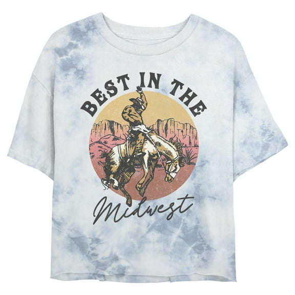 Junior's Lost Gods Best in the Midwest Cowboy Graphic Crop T-Shirt White/Blue Small