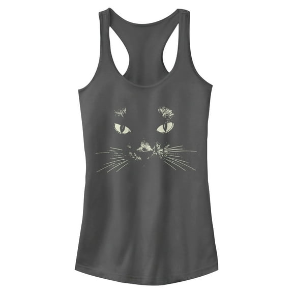 Junior's Lost Gods Black Cat Face  Racerback Tank Top Charcoal Medium