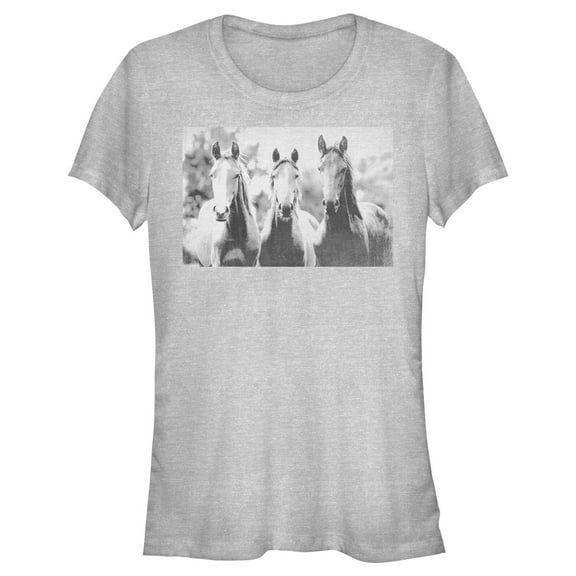Junior's Lost Gods Black and White Horses Graphic Tee Athletic Heather Small