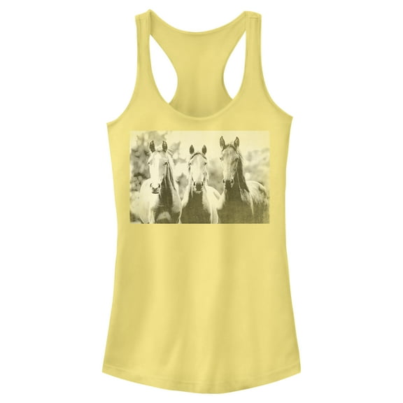 Junior's Lost Gods Black and White Horses  Racerback Tank Top Banana 2X Large