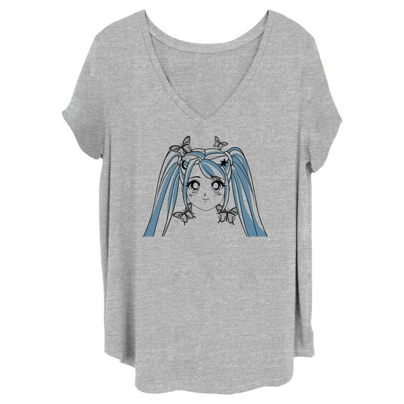 Junior's Lost Gods Butterfly Anime Face Graphic Tee Heather Gray 1X